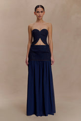 Tully Chiffon Denim Maxi Skirt Indigo Blue