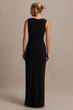 Raven Black Boat Neck Maternity Maxi Dress With Gathered Detailing