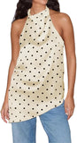 Women Polka Dot Satin Halter Top Backless Side Slit Tank Tops Going Out Clubwear