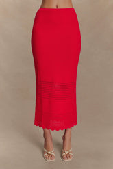 Madeline Scallop Knit Midi Skirt Red