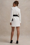 Prized White Tailored Blazer Dress With Black Bow