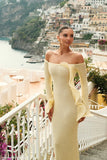 Sandrine Off Shoulder Knit Maxi Dress Lemon