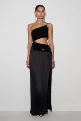 Athena One Shoulder Diamante Maxi Dress Black