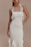 Etta Ruffle Slinky Maxi Dress Ivory
