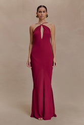 Nerea Slip Halter Maxi Dress Cherry Red