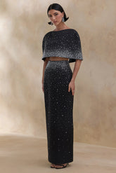Fabiana Black Hand Embellished Maxi Skirt