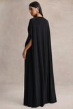 Romilly Black Plunge Neck Maxi Dress With Gathered Detail