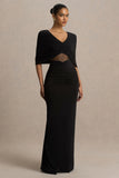 Zinnie Black Cape Sleeve Maxi Dress With Mesh Panel