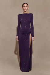 Deanna Long Sleeve Diamante Maxi Dress Purple