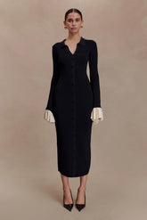 Amirose Ruffle Knit Midi Dress Black