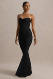 Talisa Black Bandeau Ruched Maxi Dress With Mesh Fishtail