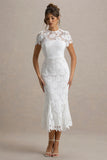 Clarissa White Lace Short Sleeve Midi Dress