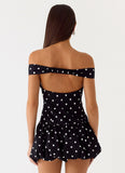 Endless Romance Off Shoulder Mini Dress Black Polkadot