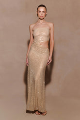 Starla Strapless Diamante Maxi Dress Gold