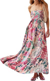 Women Boho Floral Maxi Dress Backless Spaghetti Strap A Line Flowy Summer Vacation Long Dress