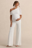 Mariska White Asymmetric Neck Maternity Jumpsuit
