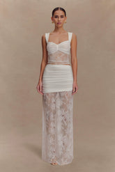 Guinevere Lace And Mesh Maxi Skirt Ivory