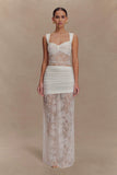 Guinevere Lace And Mesh Maxi Skirt Ivory
