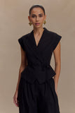 Andina Shortsleeve Linen Top Black