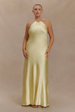 Bella Satin Halter Maxi Dress Lemon
