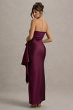 Loz Burgundy Satin Bandeau Draped Maxi Dress