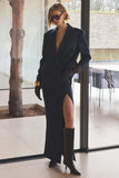 Elana Navy Pinstripe Maxi Skirt With Front High Split