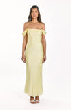Danni Light Yellow Tie Off Shoulder Formal Maxi Dress