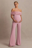 Sallow Pink Floral Bardot Maternity Jumpsuit