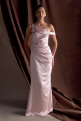 Dalia Off Shoulder Satin Maxi Dress Soft Pink