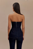 Madelyn Strapless Longline Denim Top Indigo Blue