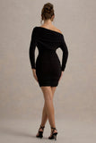 Zhara Black Ruched One Shoulder Bodycon Mini Dress