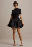 Blake Black Short Sleeve Mini Dress With Satin Puffball Skirt