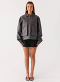 Lula Faux Leather Bomber Jacket Charcoal