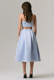 Iris Blue Satin Pleated Midi Skirt