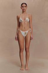 Huntleigh Crochet Bikini Bottom White Gold Sunshine Print