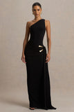 Bonnie Black Asymmetric Neck Maxi Dress With Open Back