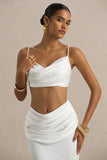 Una White Ruched Cowl Neck Crop Top