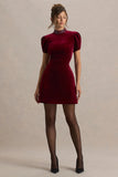 Margot Burgundy High Neck Velvet Mini Dress With Embellished Detail