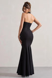 Plaza Black Plunge Halter Neck Fishtail Maxi Dress