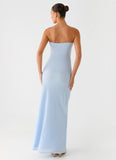 Sassafras Beaded Flower Strapless Maxi Dress Blue