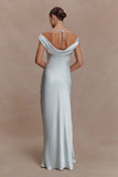 Ashley Cowl Neck Lace And Satin Maxi Dress Ice Blue