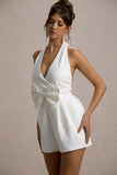 Darla White Plunge Neck Playsuit With Bow