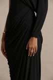 Aphra Black High Neck Maxi Dress With Cape Sleeve