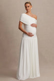Noah White Asymmetric Neck Maternity Maxi Dress With Drop Waist