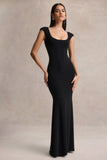 Piper Black Square Neck Maxi Dress With Cap Sleeves