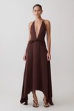 Cyra Plunge Satin Midi Dress Dark Chocolate