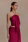 Celina Chiffon Halter Top With Hardware Cherry Red