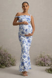 Lita Blue Floral Print Twisted Asymmetric Maternity Maxi Dress
