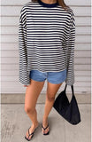 Women Striped Long Sleeve Shirt Crewneck Cropped Pullover Top Fall Winter Vintage Sweatshirt Streetwear