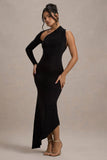 Orsa Black One Shoulder Asymmetric Maxi Dress